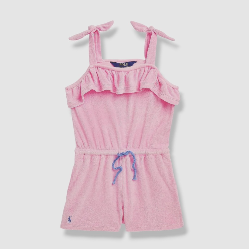Polo Ralph Lauren NWT Girls Size 7 Sleeveless Ruffled Cotton-Blend Terry Romper
